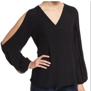 Kobi Halperin‎ Caroline V-neck Split-sleeve Cold-shoulder Silk Top Blouse XS